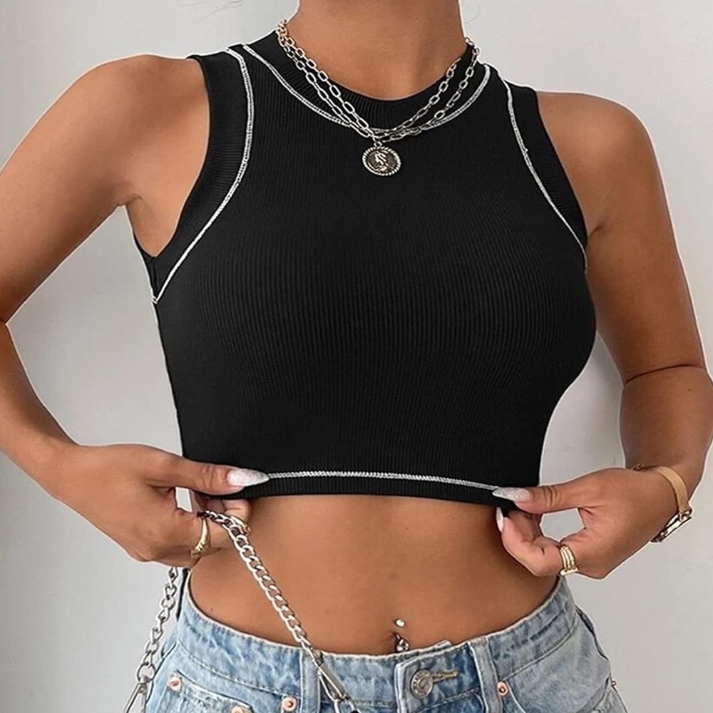 SHEIN | Black Crop Tank Top With White Trim Size Medium
